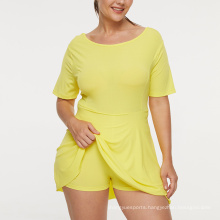 In Stock Tennis Dress Sportswear Spandex New Plus Size Yoga Gear U Back Yellow Tennis Dress With Shorts